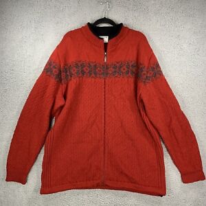 SUSAN FOSSE Alvoen Norway 100% Wool Jumper Sweater Cardigan Zip Men's XXL RED
