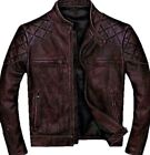 Men's Motorcycle Cafe Racer Biker Genuine Leather Jacket Brown Lamb Skin Leather
