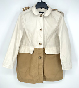 Coach womens size L Trench Coat Tan Ivory mid-length pockets hooded rain jacket