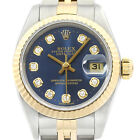 Rolex Ladies Datejust 69173 18K Yellow Gold & Steel Blue Diamond Dial Watch