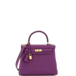 Hermes Kelly Handbag Anemone Togo with Gold Hardware 25 Purple