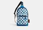COACH Men's West Pack Blue Checkerboard Chalk Crossbody Sling Pack Bookbag $350