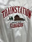 Vintage Satin Bomber Jacket Embroidered Train Station Cloggers Rusty