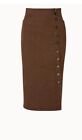 AKRIS Current  $895 cotton Stretch brown  denim Midi Skirt Sz US 8 NWOT