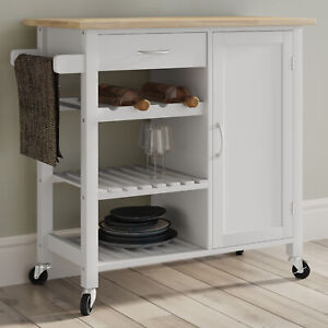 Kitchen Island with Towel Rack and Shelves for Storage Rolling Microwave Stand