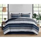 Blue Stripe 8 Piece Bed in a Bag Comforter Set With Sheets