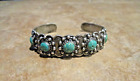 Charming Old 1920's / 30's Navajo Coin Silver FIVE TURQUOISE Concho Bracelet