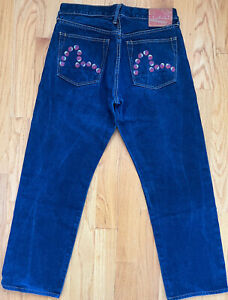EVISU Heritage Indigo Genes Jeans Selvedge Japanese Denim Mens Painted 34x31
