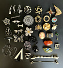 VINTAGE + ANTIQUE LOT of 37 brooches ~signed Lewittes/Weiss/Emmons/Trifari/Taxco