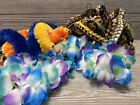 Authentic Hawaiian Lei Necklaces Assorted Mixed Lot of 12 Ribbon Flowers & Fuzzy