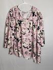 Catherine’s Womens Plus Size 2X Asymmetrical Pink Floral Blouse Long Sleeve 1525