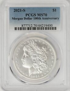 2021-S Morgan Silver Dollar $ 100th Anniversary MS70 PCGS 948366-13Q