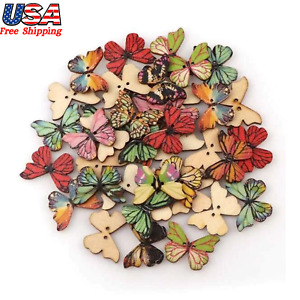 50pcs Wooden Buttons Butterfly 2 Holes for Crafts DIY Vintage Button for Sewing