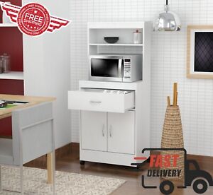 Washed Oak Tall Microwave Cart Kitchen Storage Cabinet Cupboard Pantry Organizer