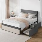 Full / Queen Size Bed Frame with 2 Storage Drawer Upholstered Headboard Platform