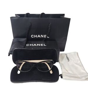 Chanel 3287Q Prescription Eyeglasses Black Frame Signature Quilted Design Temple