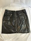 Women’s Black PU Leather Skirt Size 24 Ashley Stewart Midi Mini Front Zip
