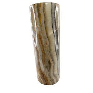 Vintage Onyx Scroll Marble Vase Cylinder Shape Multicolor 11 Inches Collectible