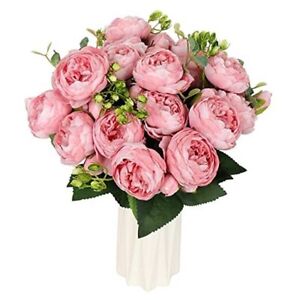 New Listing Artificial Peony Flower Silk Peonies Bouquet 4 Bundles Fake Flowers Bulk Pink