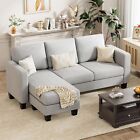 Gray Fabric L-Shaped Sectional Sofa Living Room Couch With Reversible Ottoman