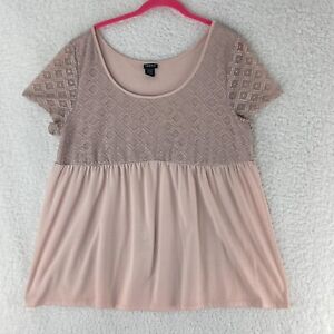 Torrid Pink Lace Bodice Babydoll Top Womens Short Sleeve Stretch Casual Size 2X