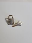 Lock & a Key Lapel Pin Lot Of 2 Gold Color Metal- Lock Has 35 Faceted Faux Gems