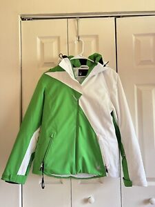Women's Spyder White & Green Spyder Ski Jacket- Sz 8 Attachable Hood