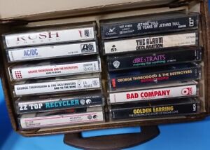 New ListingCassette Tape Lot Of 12 Rock w/ Travel Case ZZ TOP Ac/DC Rush Dire Straits