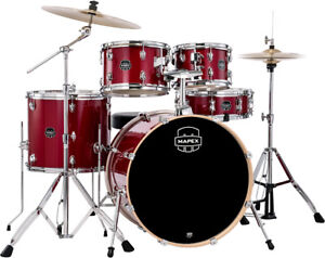 Mapex Venus 5-Piece Rock Complete Drum Kit, Crimson Red Sparkle w/ Cymbals and H