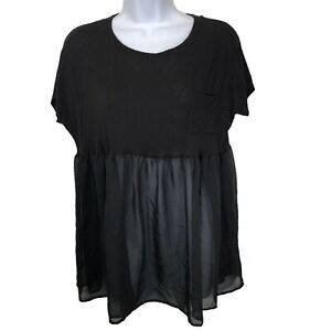 Haute Society Black Sheer Babydoll Shirt Peplum Top w/ Pocket Women's Goth Boho