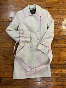 Womens COACH Beige Pink Trim Classic Double Breasted Trench Coat Size S