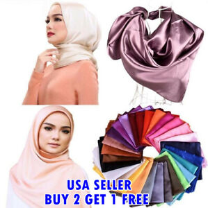 3x3 FT Satin Women Maxi Crinkle Cloud Hijab Wild Rag Scarf Shawl Islam Muslim