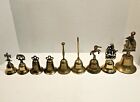 Lot of 9 Vintage Brass Hand Bells Of Varoius Sizes and Shapes