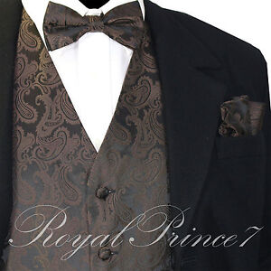 NEW Men's PAISLEY Design Dress Vest and Bow Tie & Hankie Set For Suit or Tuxedo