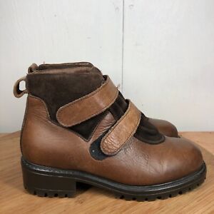 LL Bean Boots Womens 9 M Brown Leather Ankle Double Strap Canada Shoes Lined
