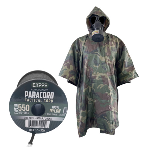 Military Nuclear Poncho M15 V.2, CBRN Poncho with 100ft Parcord 550