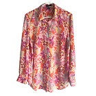 Chaps Women's Blouse Plus Size 1X Floral Long Sleeve Chiffon Orange Pink