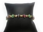 14K Gold Emerald Ruby Sapphire Link Bracelet 7