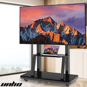 32-100 inch Large Mobile TV Cart Rolling TV Stand with Wheels Holds Up To 176lbs