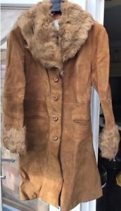 Women’s Vintage DEVONSHIRE LADY Real Suede leather Long Coat Brown UK12 Bust 34”