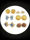 Lot 6 Vintage Blue Goldtone Crystal Cabochon Clip Earrings Coro Monet Czech