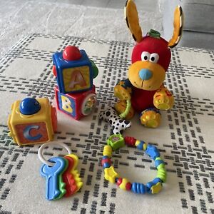 Baby Toys Lot of 6 Dog Rattle Stacking Blocks Teether Keys Primary Colors Infant