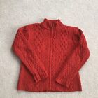 INIS CRAFTS RED IRISH WOOL CABLE KNIT SWEATER  FULL ZIP WOMEN’s SZ XL