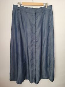 Coldwater Creek Button Front Chambray Maxi Skirt Womens Blue Pull On Size 14