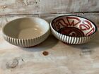 AWESOME! SET 2 COMANCHE POTTERY TEXAS BOWLS EARTHWARE RIBBED HANDMADE PAINTED