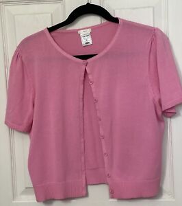Old Navy Tiny Fit Pink SS Cardigan Button Front 100% Cotton Women's Size L/XL