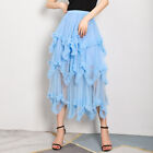 Women Asymmetrical Tulle Ball Gown Skirt Elegant High Waist Mesh A-line Skirt