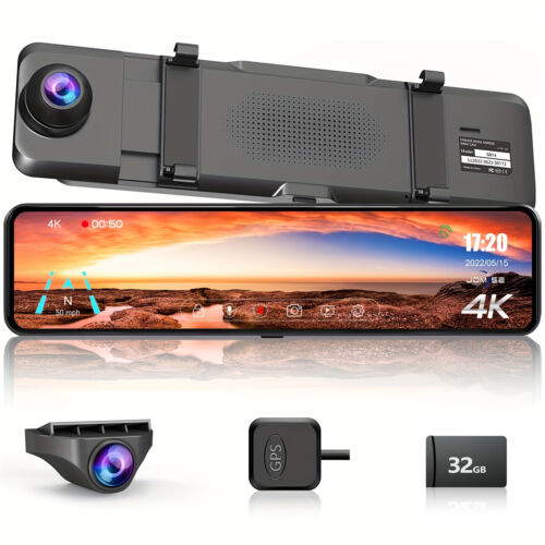 4K HD Rearview Mirror Car DVR Dual Dash Cam Camera Front Rear Video Recorder