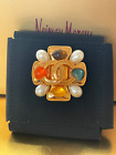 Multicolor Gemstones Cross Chanel Brooch Gold Pearls