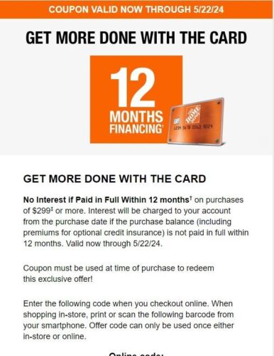 New ListingHome Depot 12-Month Financing Coupon - Exp 05/22/24 - Must use HD Credit Card